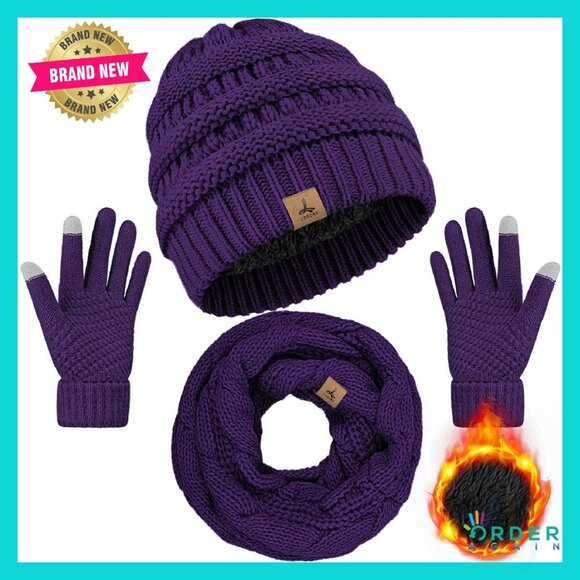 Fleece Knit Beanie Scarf Gloves Set Warm Touch Screen Unisex  display picture 1